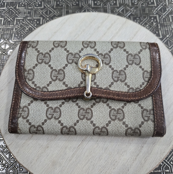 🐢 Vintage GUCCI Horse Bit GG Logo Leather Trifold Wallet Amazing Shape! - Picture 1 of 12